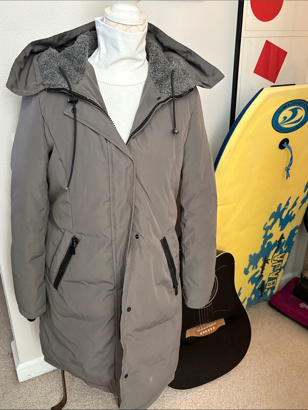 Vince Camuto Down Parka Taupe Tan Hooded Puffer Windproof Winter Coat